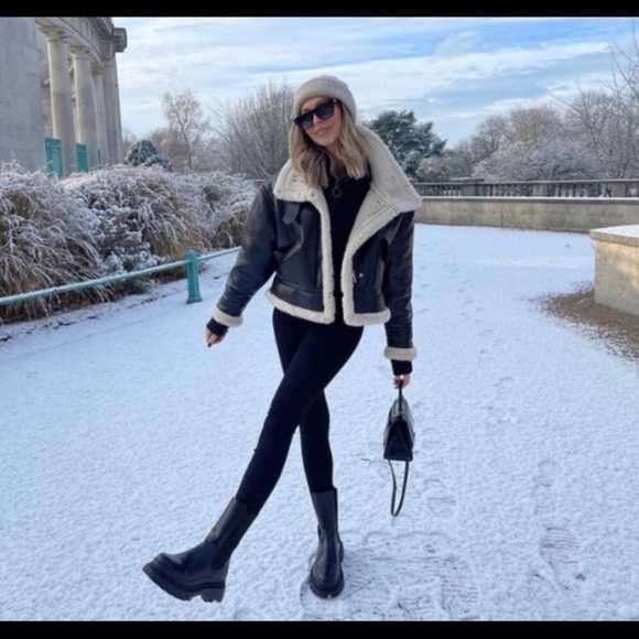 Zara NWT BLOGGERS FAVE teddy bomber shearling lined high neck coat - Picture 3 of 6